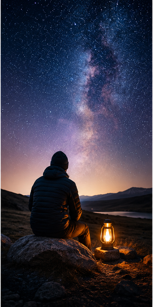Stargazing beginner under the stars
