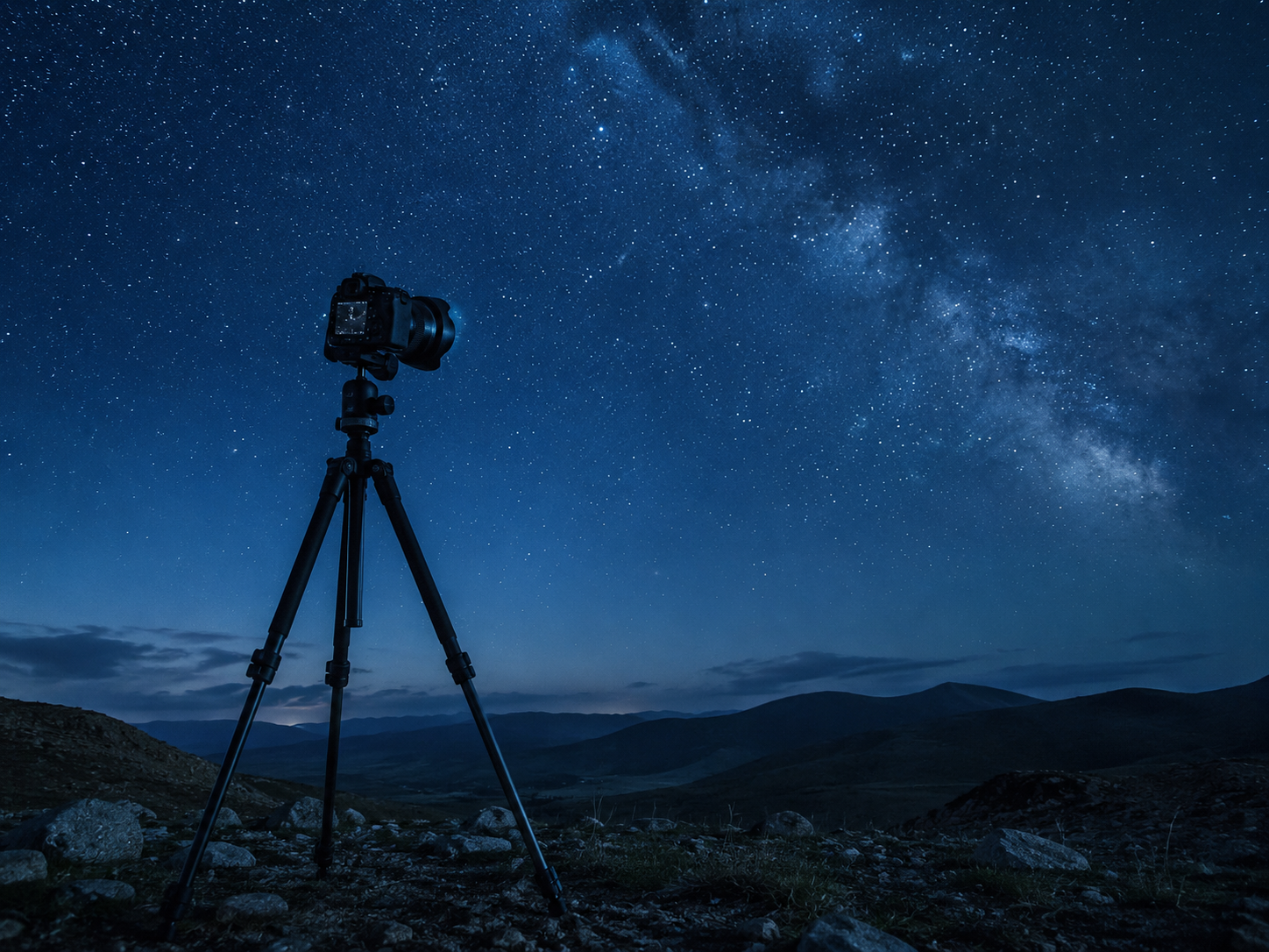 Camera and tripod night setup