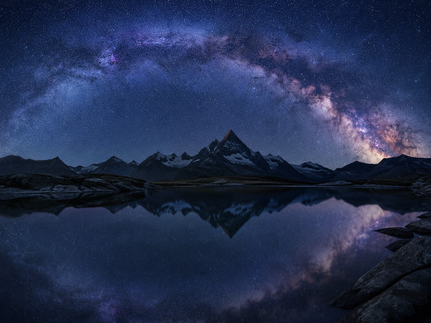 Milky Way over lake and mountains